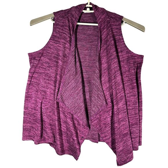 LOGO by Lori Goldstein Open Front Vest Plus 1X Purple Sleeveless Flowy Drapey - Picture 1 of 6